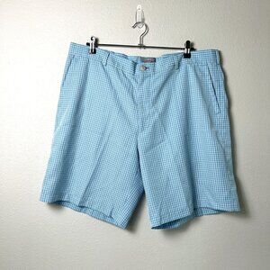 Peter Millar Shorts Mens Size 40 Blue White Check Wicking Golf Logo Polyester